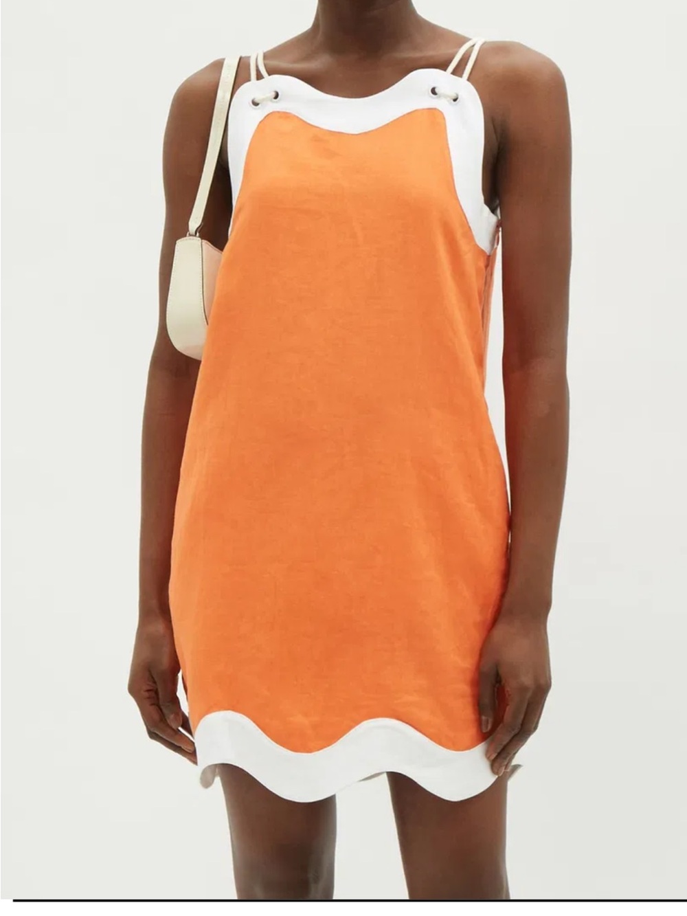 STAUD Orange and White Scallop-Trim Mini Dress